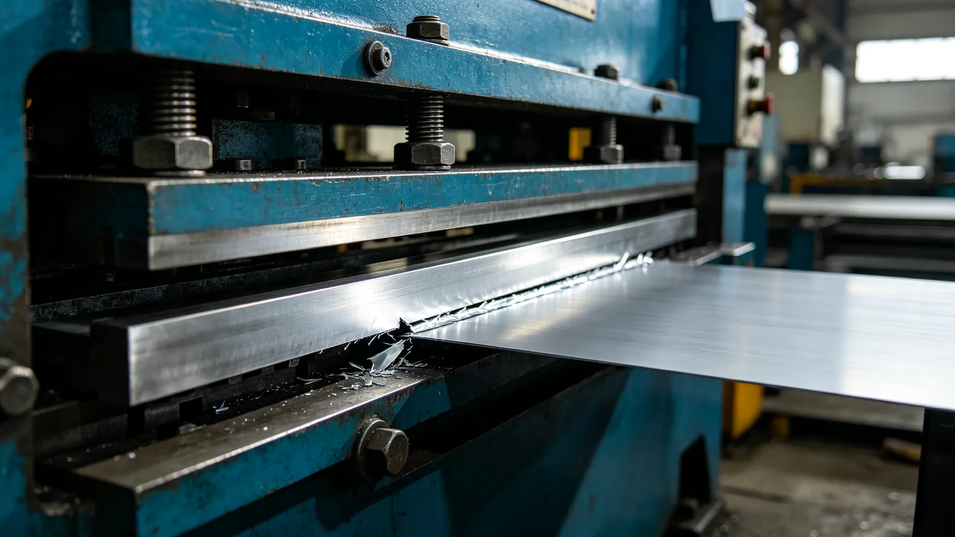 Stainless steel food slicing blades on a portioning line