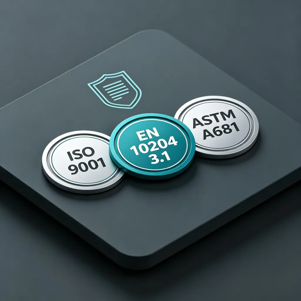 Standards referenced —ISO 9001, EN 10204 3.1, ASTM A681